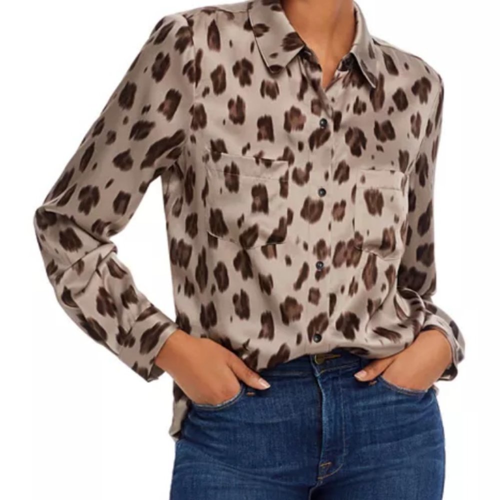 Anine Bing Vivienne Blurry Leopard Silk Top